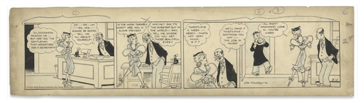 Chic Young Hand-Drawn Blondie Comic Strip From 1933 Titled The Advance Guard -- Blondie Helps Dagwood Get a Job